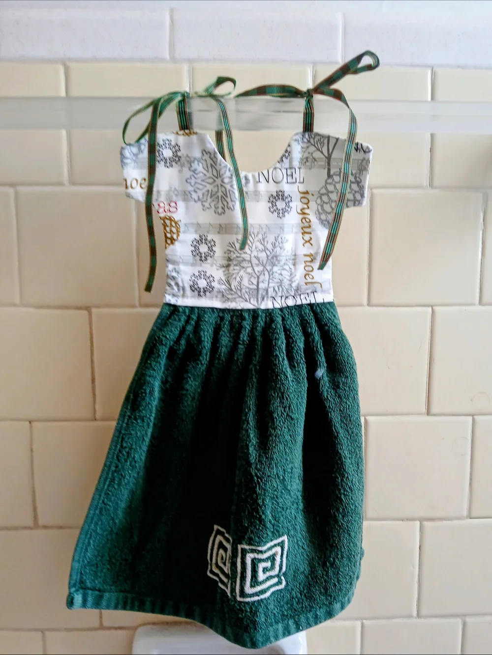 Cream & Black Dog Silhouette Kitchen Towel Dress with Yellow Ties